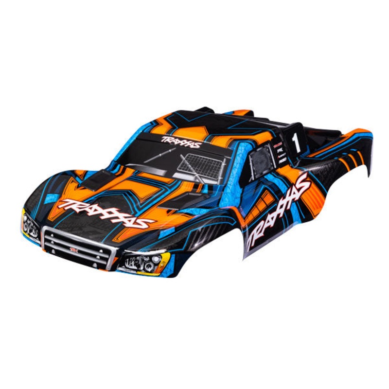 TRAXXAS 6844-ORNG Body, Slash 4X4 (also fits Slash VXL & Slash 2WD), orange and blue (painted, decals applied) (assembled with front & rear latches for clipless mounting)