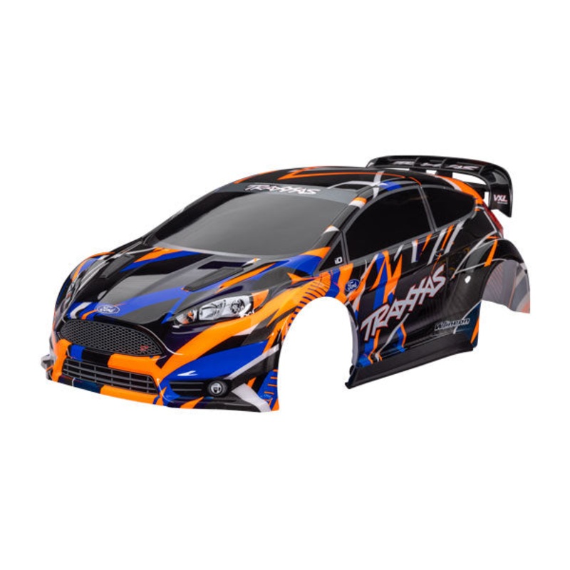 TRAXXAS 7427-ORNG Body, Ford Fiesta ST Rally VXL, orange (painted, decals applied) (assembled with rear wing, body support, & body mount latches for clipless mounting)