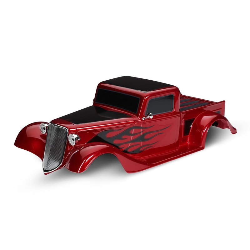 TRAXXAS 9335R Body, Factory Five '35 Hot Rod Truck, complete (red) (painted, decals applied) (includes front grille, side mirrors, headlights, tail lights, foam pads)