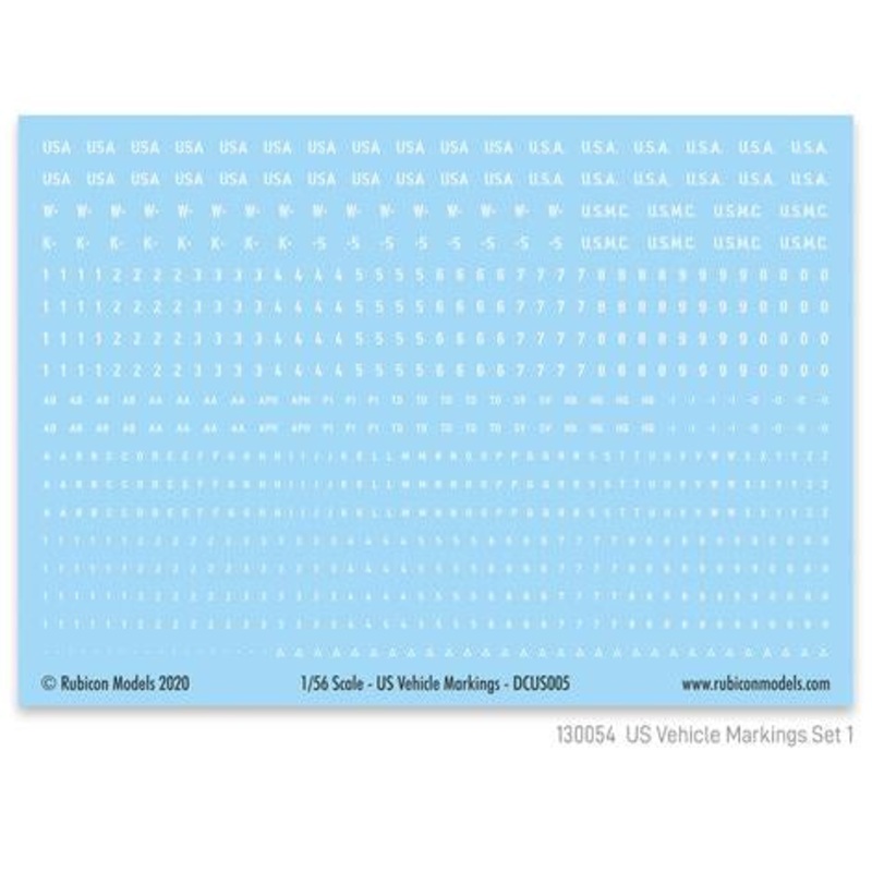Rubicon Models - 1/56 US Vehicle Markings ( Vehicle Registration & Bumper Code)