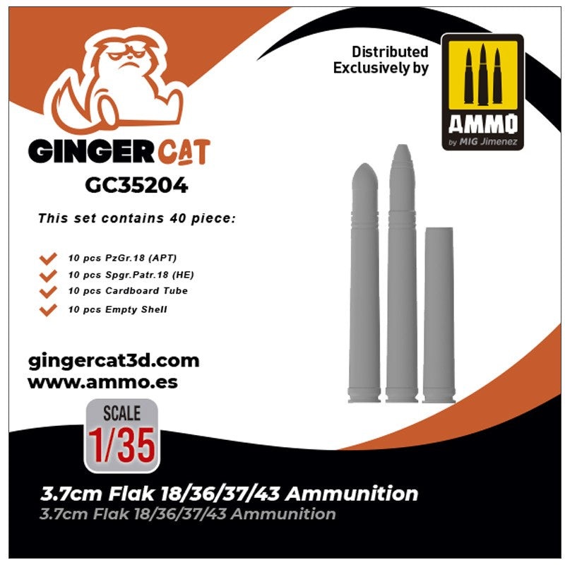 Gingercat - 1/35 3.7cm Flak18/36/37/43 Ammunition (40pcs)