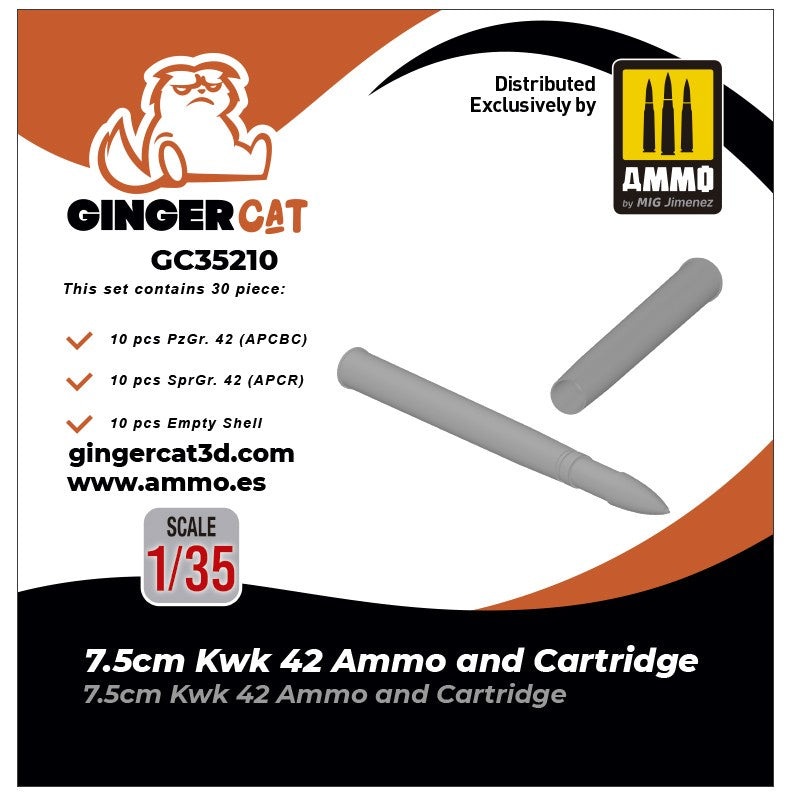 Gingercat - 1/35 7.5cm KWK42 Ammo and Cartridge (30pcs)