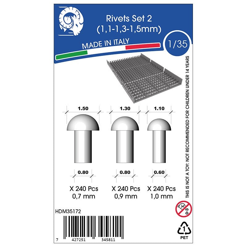 HD Models - 1/35 Rivets 1,1 - 1,3 - 1,5 mm (Set 2)