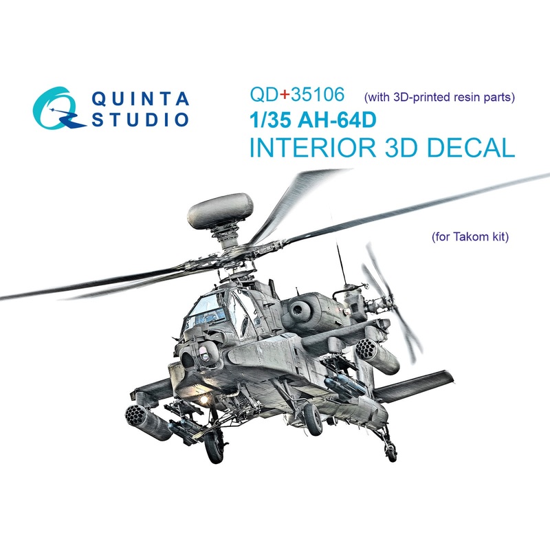 Quinta Studio QDS+35106 - 1/35 AH-64D 3D Coloured Interior (for Takom kit)