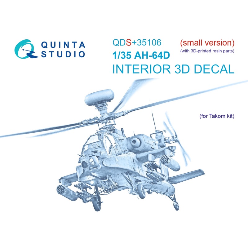 Quinta Studio QDS+35106 - 1/35 AH-64D 3D Coloured Interior (for Takom kit) (Small version)