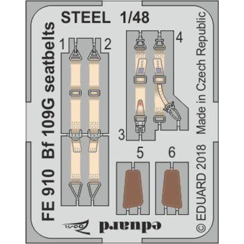 Eduard - 1/48 Bf 109G Seatbelts STEEL (Color Photo-etched) (for Eduard) FE910