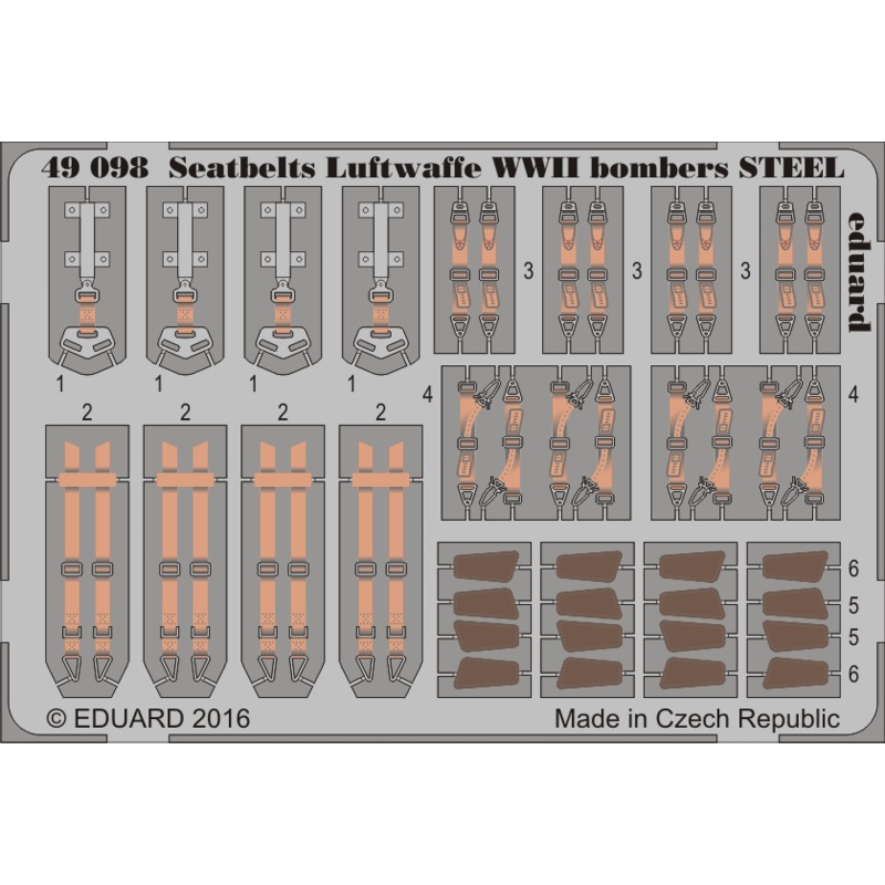 Eduard - 1/48 Seatbelts Luftwaffe WWII bombers STEEL (Color Photo-etched) 49098