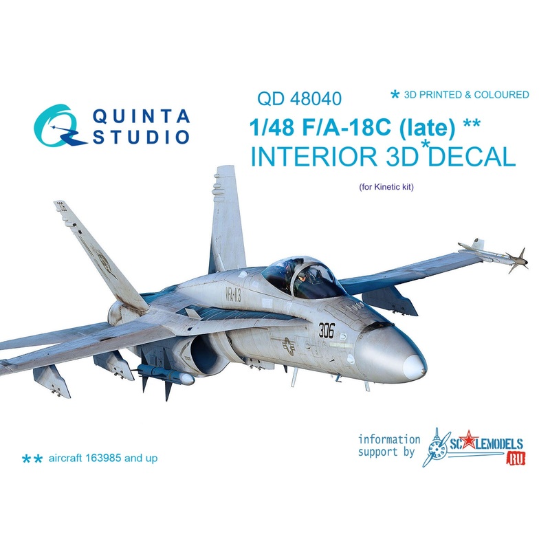 Quinta Studio QD48040 - 1/48 F/A-18C (late)  3D-Coloured Interior (for Kinetic)