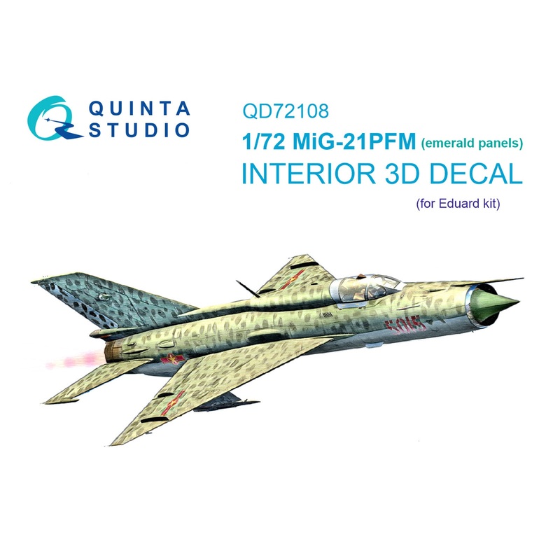 Quinta Studio QD72108 - 1/72 MiG-21PFM Emerald panels 3D-Printed & coloured Interior on decal paper (Eduard)
