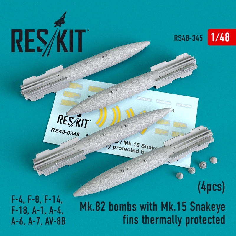 Reskit - 1/48 Mk.82 Bombs w/ Mk.15 Snakeye Fins Thermally Protected (4pcs) (RS48-0345)