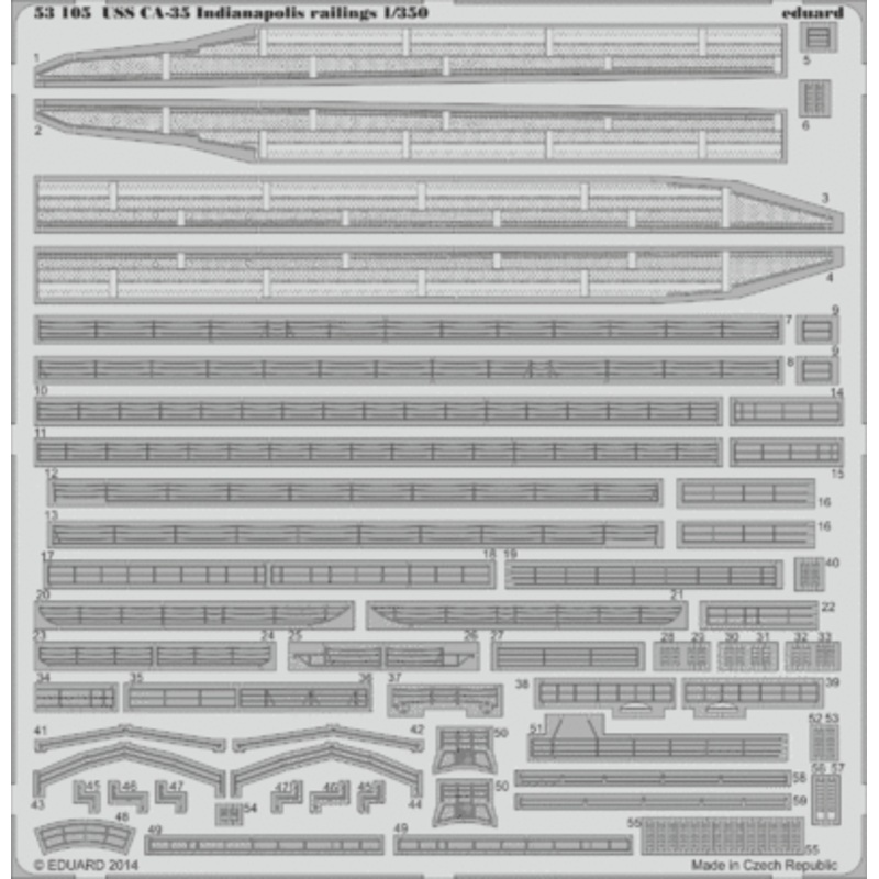 Eduard - 1/350 USS CA-35 Indianapolis railings (Photo-etched) (for Academy) 53105
