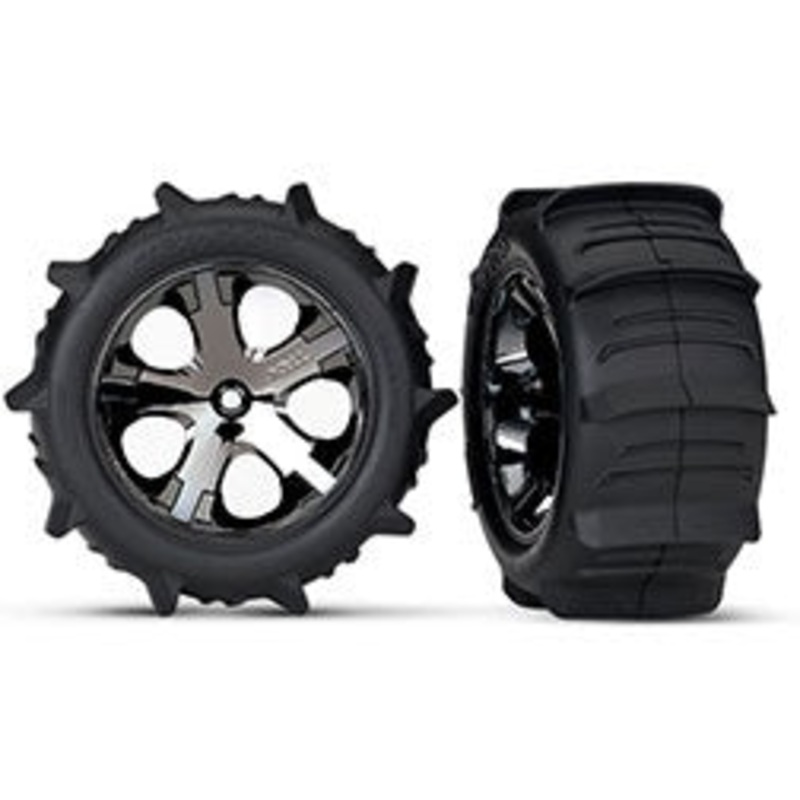 Traxxas - 3776 - Tyre & Wheel Paddle Tires (Black Chrome) (2) (RU)