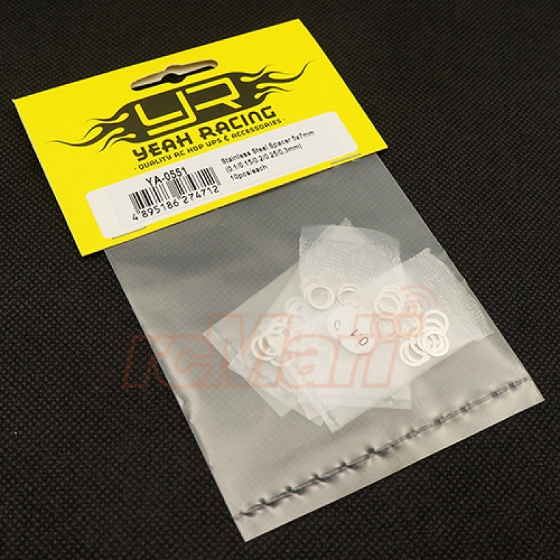 Yeah Racing - 5x7mm Stainless Spacer Set 0.1 - 0.15 - 0.2mm