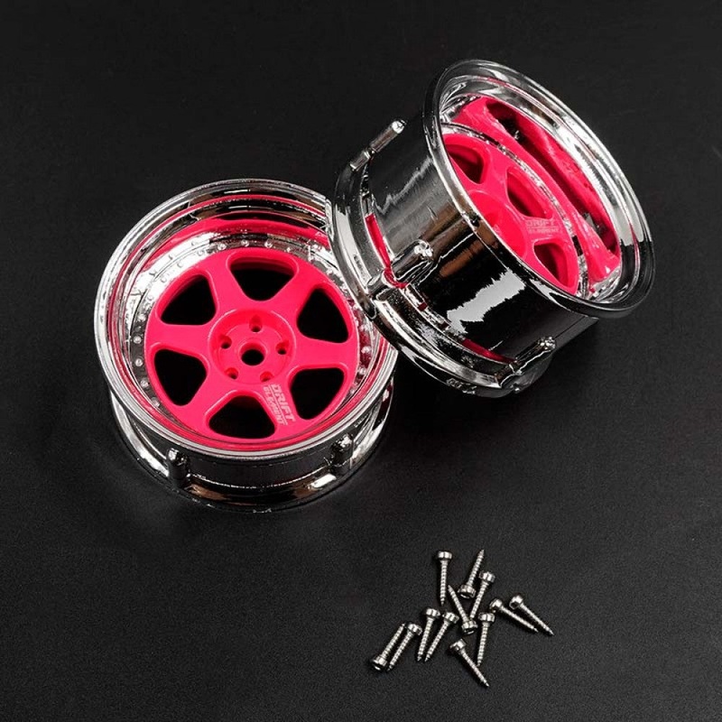 DS Racing - Drift Element 6 Spokes Rim Pink Chrome Lip For 1/10 Sclae (2 pcs)