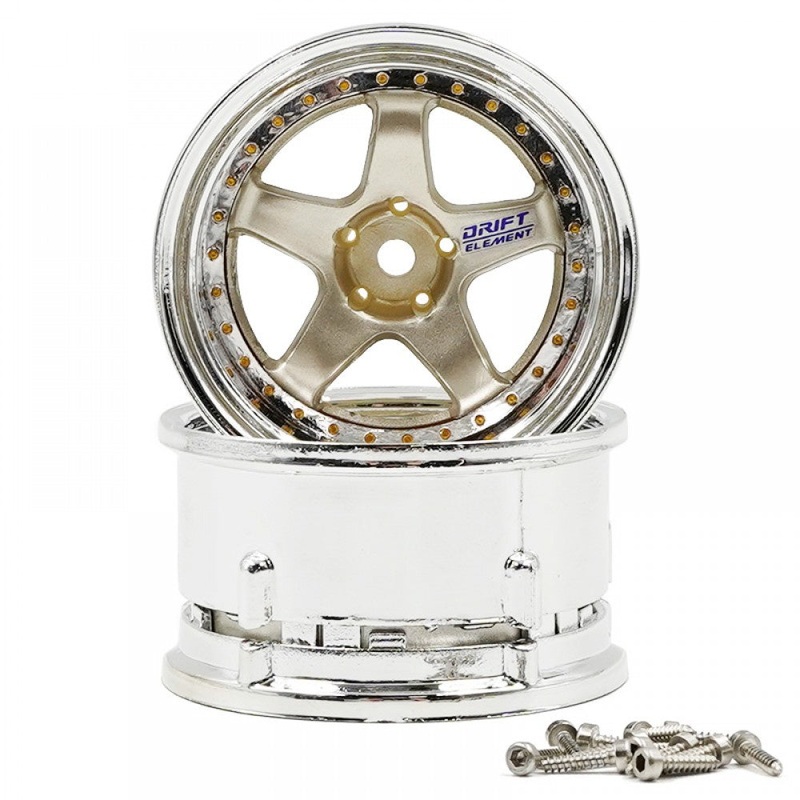 DS Racing - Drift Element Adjustable Offset Rim Light Gold Chrome Lip w/ Gold Rivets for 1/10 Scale (2 pcs)