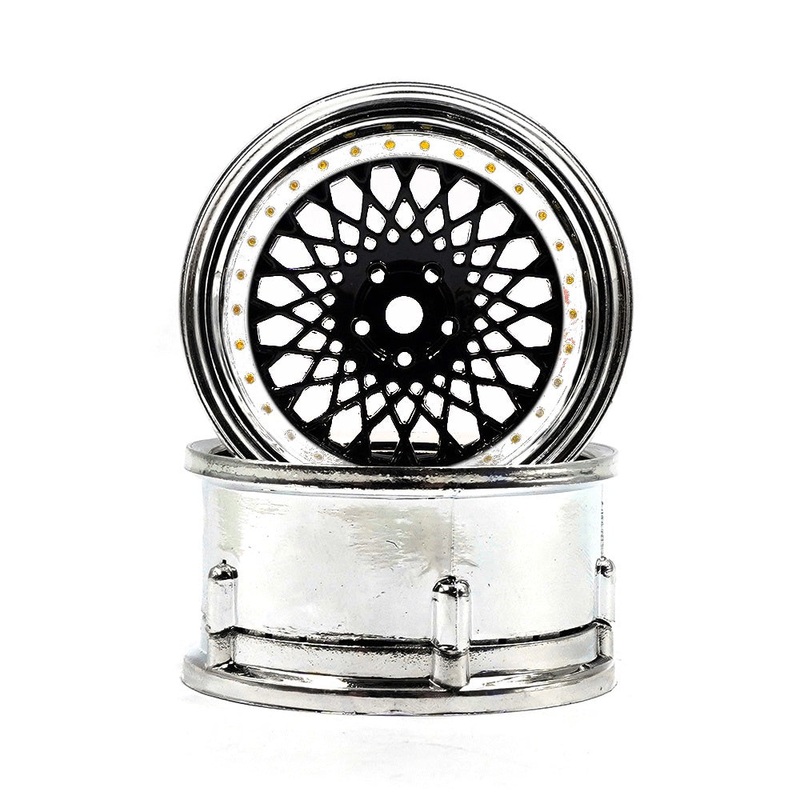 DS Racing - Drift Element Mesh Wheel Adjustable Offset Black Face Chrome Lip w/ Gold Rivets for 1/10 (2 pcs)