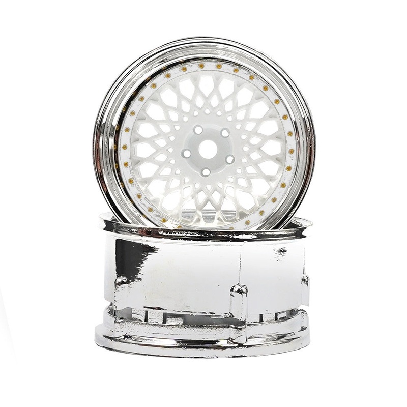 DS Racing - Drift Element Mesh Wheel Adjustable Offset White Face Chrome Lip w/ Gold Rivets (2pcs)