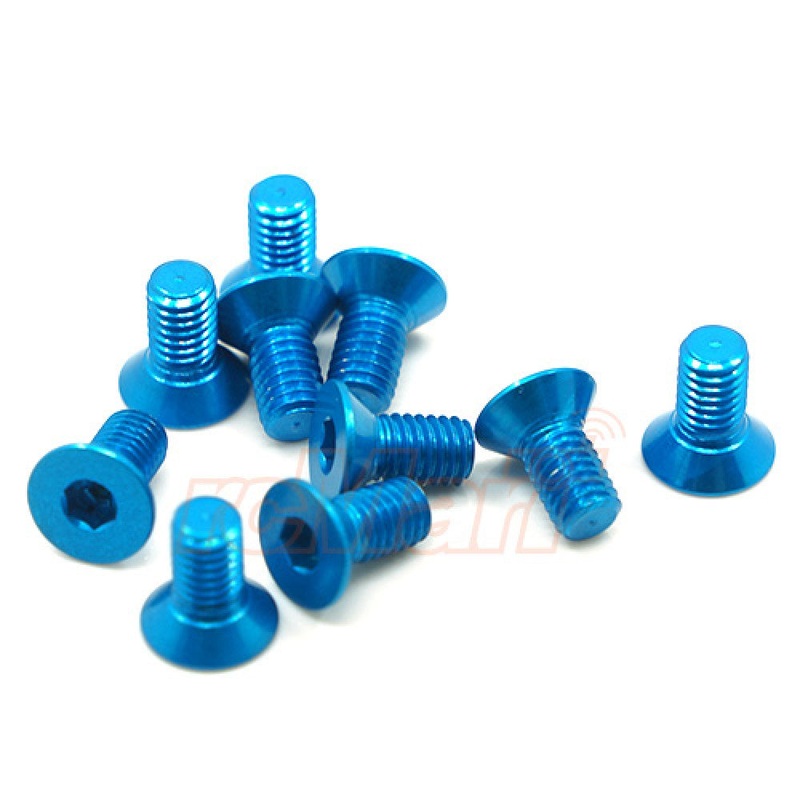 Yeah Racing - Aluminum 7075 3x12mm Hex Socket Flat Head Screws 10pcs Blue