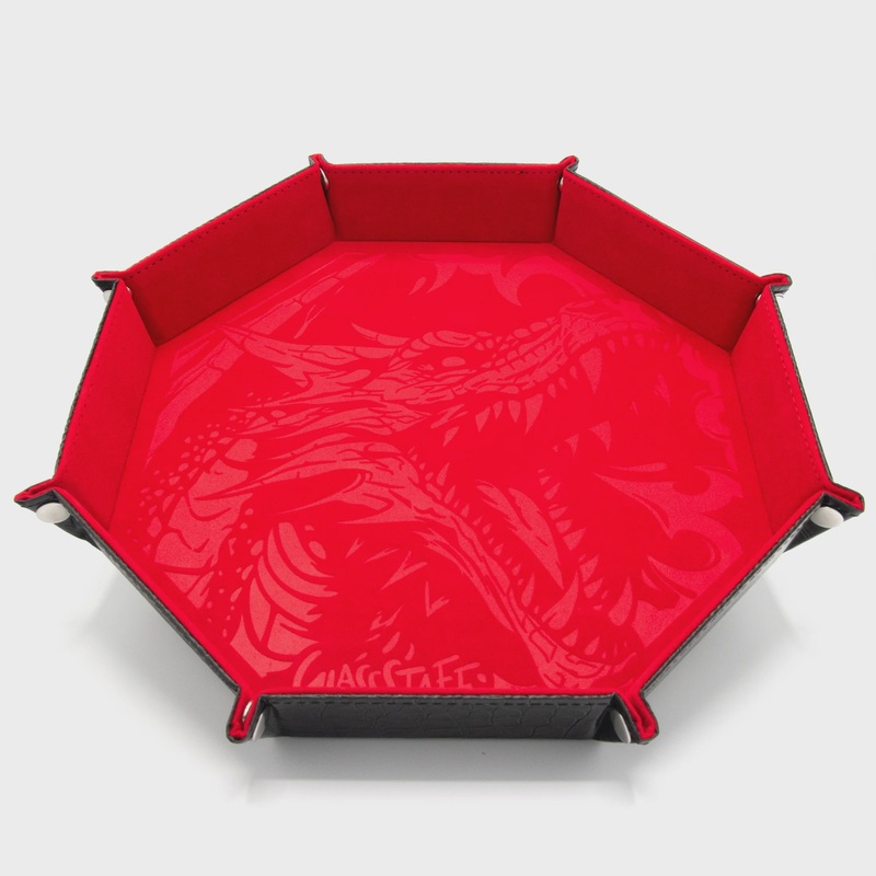 CritStones - Octagonal XL Foldable Dice Tray - Dragon Skin - Red