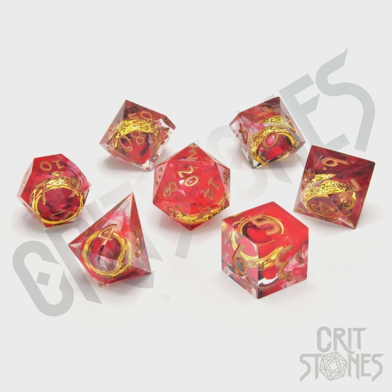 CritStones - Resin RPG Dice Set - Rings of Power (Gold) (Sharp Edge)