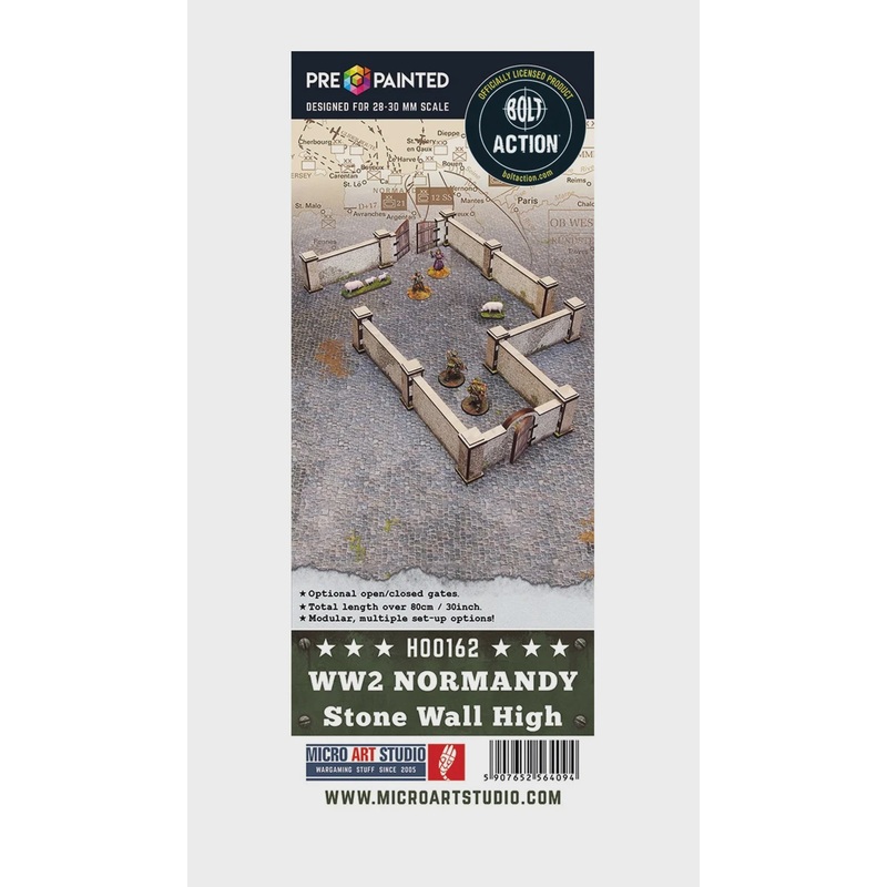 Micro Art Studio - WW2 Normandy High Stone Wall with Gate Pre-painted  (H00162)